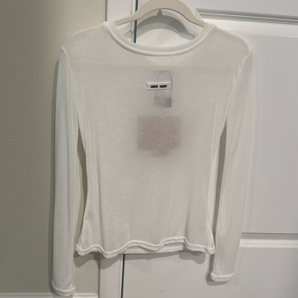 Tops - Sheer Logo White Long Sleeve Top Small New